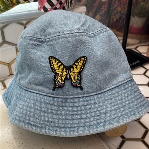 Denim Bucket Hat with Removable Butterfly Patch